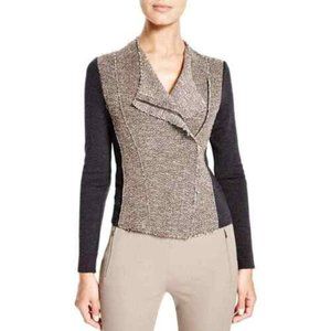 Elie Tahari Gabby Wool Blend Moto Jacket Blazer Asymmetrical Zip Tweed Raw Edge